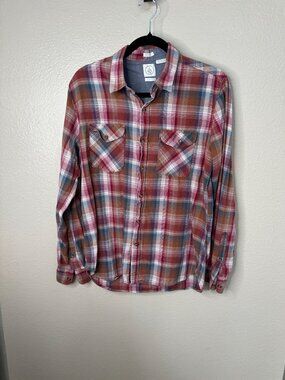 Volcom Plaid Button-Up Shirt Classic Fit Red/Blue/Orange Medium Mens Cotton